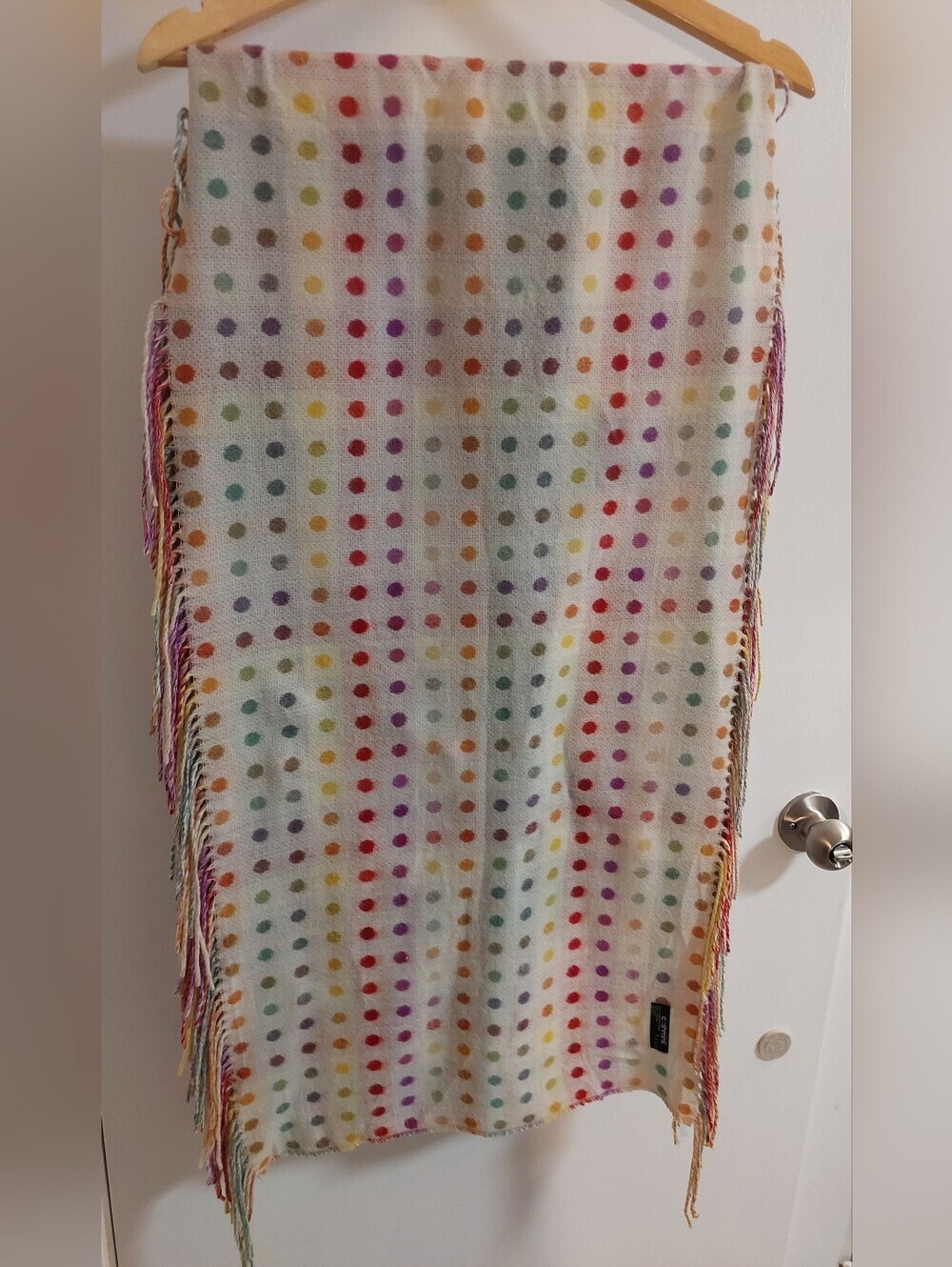 Cashmink Multicolor Polka Dot Plaid Fringe Scarf - Picture 3 of 5